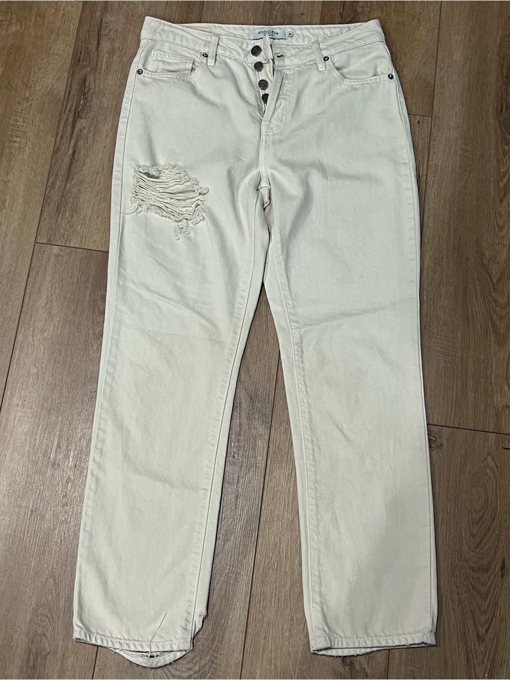 Hidden White High Rise Relaxed Straight Jeans Distressed Women’s 26
